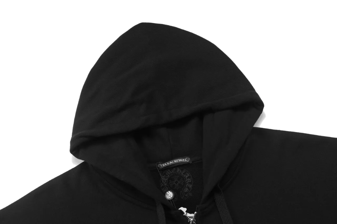 P310 Chrome Hearts Chrome Hearts Horseshoe Printed Hooded Cardigan Sweater Size: SMLXL Color: Black White